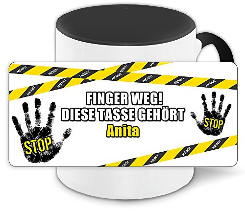 Büro-Tasse mit Namen Anita und schönem Motiv - Nr. 3 - Finger Weg, Diese Tasse gehört, Farbe: schwarz