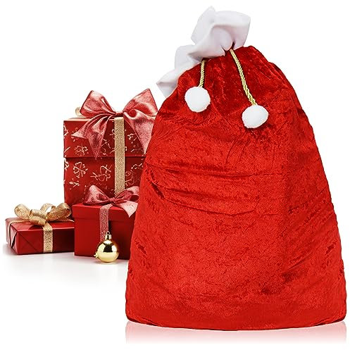 com-four® Edler XXL Weihnachtssack aus Samt mit Kordel und Bommeln - Geschenksack für Weihnachten - Nikolausbeutel zum Befüllen für Weihnachtsmannkostüm & Dekoration (1 Stück - Goldfarbene Kordel)