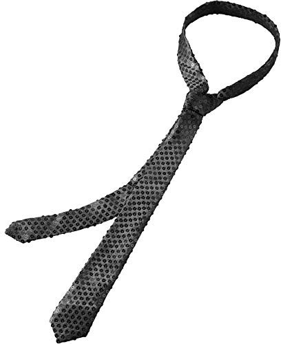 dressforfun 901021 Pailletten Krawatte für Damen und Herren, Glitzer Schlips in Einheitsgröße, schmale Krawatte für Party Kostüm Fasching Karneval - diverse Farben - (Schwarz | Nr. 303683)