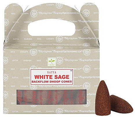 ETHNICITI Satya Nag Champa Räucherkegel, Rückfluss-Räucherkegel, 24 Kegel, 1 Packung (weißer Salbei)