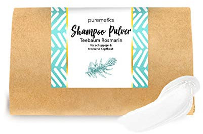 puremetics Zero Waste Shampoo Pulver Teebaum Rosmarin (50g = 200ml) für schuppige- und trockene Kopfhaut | vegan & plastikfrei