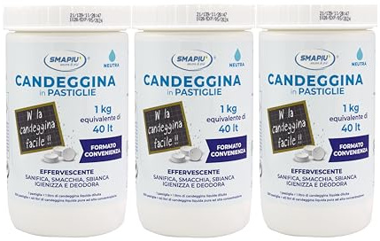 Candeggina in Pastiglie - effervescente, forte potere igienizzante - FORMATO CONVENIENZA 3x300 pastiglie