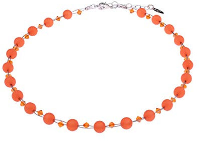 Adi-Modeschmuck leichte Kette 'Kristin', Polaris- und Glasperlen verflochten auf 2 Fäden, handgefertigt in Berlin (Orange)