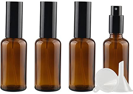 ZEOABSY 4 Pcs 50ml Empty Brown Glass with Fine Mist Spray Bottles Travel Portable Small Refillable Amber Sprayer Bottles with Black Pump Head for Cosmetic Perfume Containers, with 1x Funnel