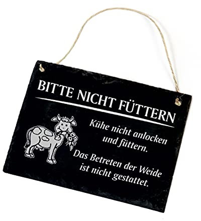 Schiefertafel Kuh Bitte nicht füttern - Betreten der Weide ist nicht gestattet - Schild 22x16cm