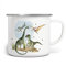miKalino Emaille Tasse Jungs - Trinkbecher Kinder personalisiert - Emaille Becher mit Dinosaurier-Motiv - Kindertasse mit Namen - Kindertasse bedruckt - Emaille Becher Weiß