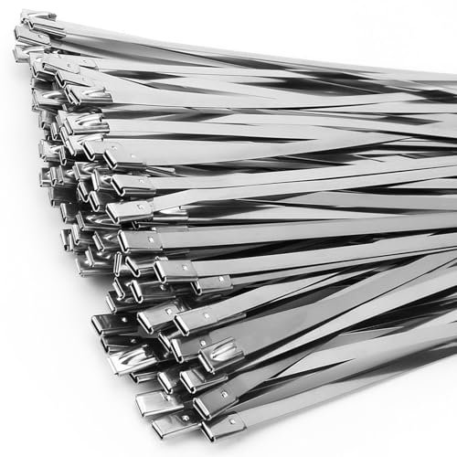 Edelstahl Kabelbinder 100 Stück, 200mm*4,6mm (V2A), Metall Kabelbinder Stark, Hitzeschutzband Befestigung, Zaunbau, Kabelmanagement.