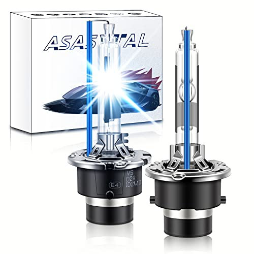 Asasytal D2R Xenonlampen, 35W 8000K Kühles Bläuliches Weiß Nachrüstsatz für Superhelle HID Lampen, Bi-HID Umrüstsatz für Original Xenonlampen Upgrade, Robuste Edelstahlbasis, 2er-Set