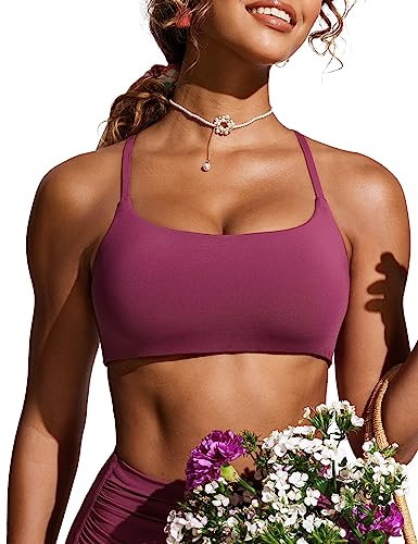 CRZ YOGA Damen Bikini Oberteil Gepolstert Sport BH Verstellbar Spaghetti Träger Bademode Swimsuit Bra Top Fuchsie 40