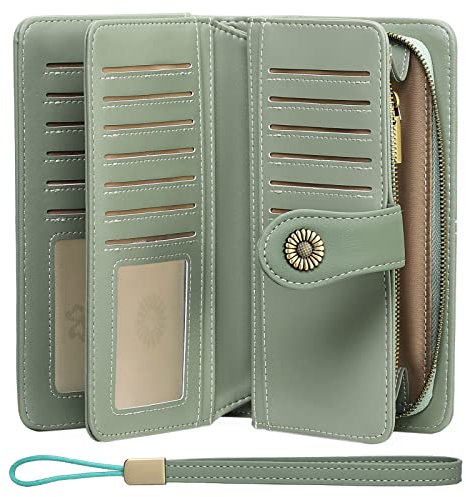 SENDEFN Geldbörse Damen Leder Portmonee Gross Frauen Clutch RFID Schutz Blocking große Kapazität Lang Geldbeutel mit 24 Kartenfächer und Portemonnaie Armband