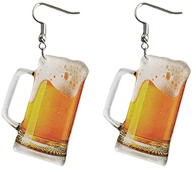 Kayferli Geschenke Für Freundin Halloween Acryl Bier Wein Whisky Ohrringe Schmuck Accessoires Geschenke für Frauen (Yellow, One Size)