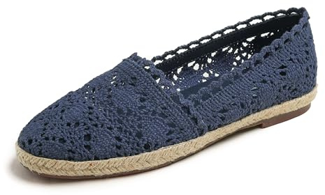 Feversole Close Toe Espadrilles Women's Comfort Breathable Slip On Flats Shoes Navy Knit Crochet Jute Size 5