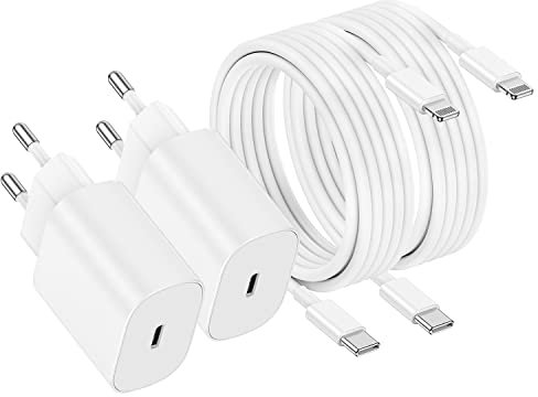 2 Pack iPhone Schnellladegerät,Apple Netzteil Ladegerät 20W mit USB C Light-ning Kabel 2M Original, Type C Ladeadapter, Power Adapter Stecker und Ladekabel für iPhone 14Pro Max/13/12/11/XS/XR/8 iPad