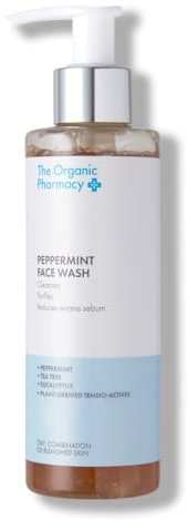 The Organic Pharmacy Peppermint Face Wash, 200ml - Cleanse and Balance, With Peppermint, Tea Tree, Eucalyptus, Refresh Skin, Organic 10.30%, Natural 87.80%