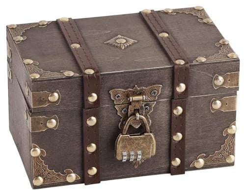 Shirylzee Large Wooden Treasure Chest - Vintage Storage Box & Decorative Organizer for Jewelry, Trinkets & Pirate Treasure Hunt - Locking Container for Home & Bedroom Decor
