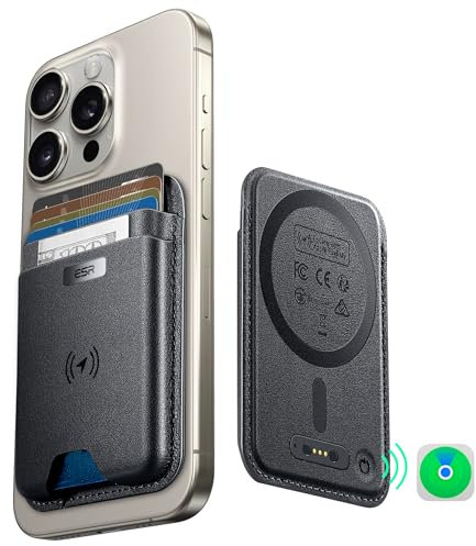 ESR Cartera para MagSafe con Aplicación Buscar, Soporte para 5 Tarjetas, Wallet Magnética Resistente para iPhone, Cartera con Localizador para iPhone 16/15/14/13/12 Series, no para 13/12 Mini, Negro