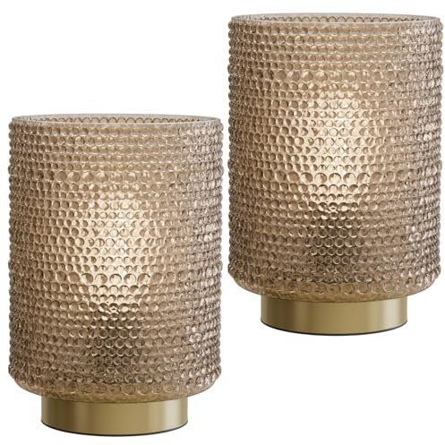 uuffoo 2X Batterie-Tischlampen mit Timer, kleine Tischlampen mit LED-Birnen, kabellose Glastischlampen für Wohnzimmer, Schlafzimmer, Eingangshallen (gelb)