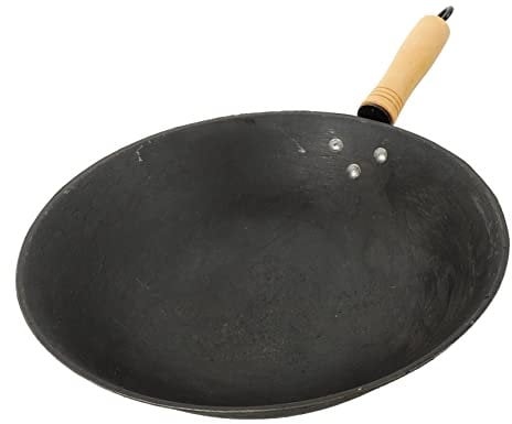 TOPBATHY Wok Pfanne Gusseisen Für Induktionsherd Und Gasherd Runder Boden Robuste Antihaft-bratpfanne Mit Hitzebeständigem Holzgriff Gleichmäßige Wärmeverteilung Für Asiatisches Kochen Zuha