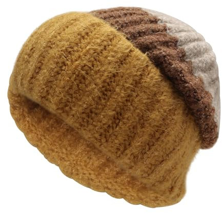 ZLYC Winter Damen Beanie Mütze Slouchy Elastizität Strickmütze(Gemischtes Gelb),Einheitsgröße