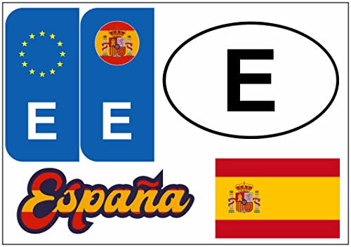 Daged Spanien Aufkleber Karte 5 Stück - Auslandskennzeichen Nummernschild PKW Auto Motorrad Biker Flagge Fahne Vinyl KN