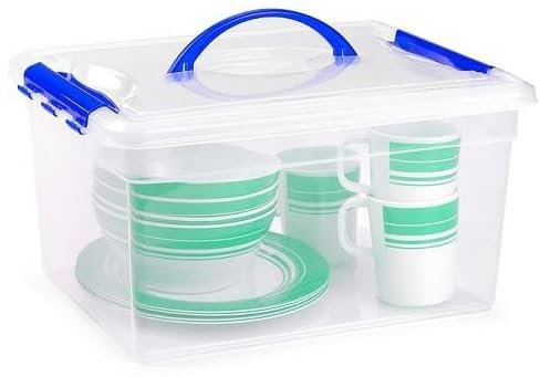 Clear Plastic Storage Box with Lid & Carry Handle Clip Locking Stackable Caddy Container (12 Litre Deep)