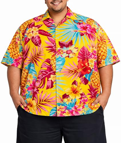 King Kameha Übergrößen 7XL–12XL Herren Hawaiihemd Kurzarm, Sommer Aloha Shirt mit Ananas-Print