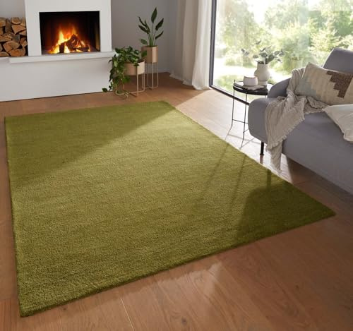 Taracarpet Teppich Georgia Gabbeh Loom Wollteppich strapazierfähiger Schurwollteppich fürs Wohnzimmer, Schlafzimmer und Esszimmer grün 240x340 cm