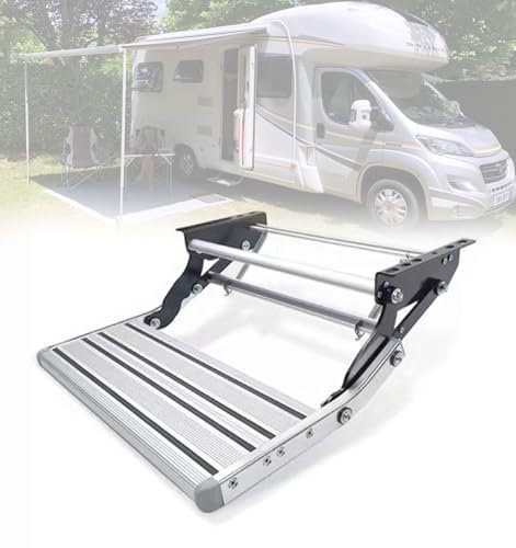 UKETO Marchepied Pliable pour Camping-Car et SUV en Alliage d'aluminium - Escabeau Pliable Manuel/Automatique 150kg, Design Anti-dérapant pour caravanes et véhicules Tout-terrai