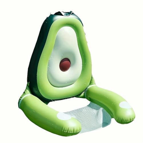 YCVAWEOD Aufblasbarer Avocado -Pool Schwimmer mit Drainage -Sitzschwimmring mit Einer Mesh -Matte, die gefaltete Partys fotografieren kann. LWX