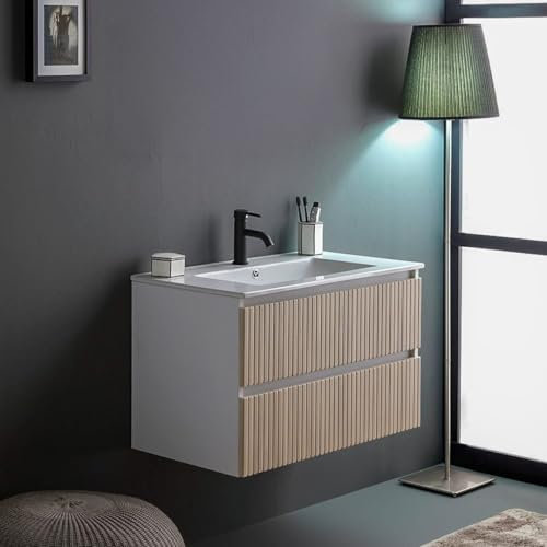 Kiamami Valentina - Mueble de baño colgante (80 cm), color blanco