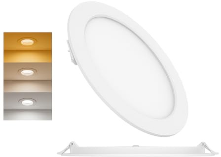 Braytron LED 15W Einbauleuchten 230V, 1440LM Einbaustrahler Flach 25mm Einbauspots Deckenspots mit ontigriertem Trafo Spotlight Bad, Wohnzimmer, Küche, Rund Panel (Weiß, 15W, 3000, Kelvin)