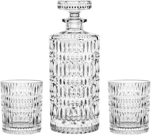 Nachtmann Whisky-Set Ethno, 3-teilig, Dekanter und 2 Tumbler aus Kristallglas, Modernes Arabesken-Design, 106157 | Dekanter und 2 Tumbler aus Kristallglas, Modernes Arabesken-Design