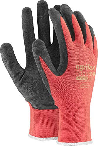 Arbeitshandschuhe mit Latexbeschichtung, sicher, langlebig, griffig, für den Garten, Bauarbeiter, 24 Paar, L - 9, schwarz / rot, 60