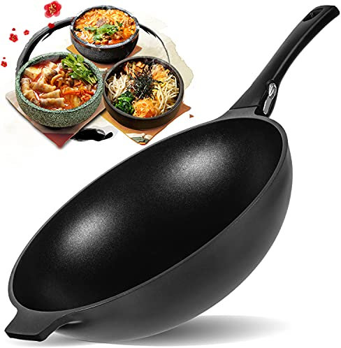 dokaworld Aluminum Nonstick 12 inch Wok - Induction Compatible - Lightweight