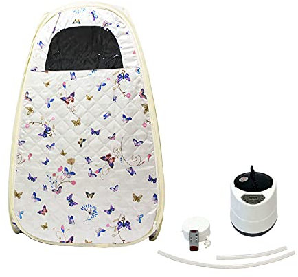 KOVFBRO Tragbare Dampfsauna Faltbare Persönliche Saunakabine Badezimmerzelt,Mit Fernbedienung,Klappstuhl,Timer 220V 4L 2000W EU-Stecker Beige