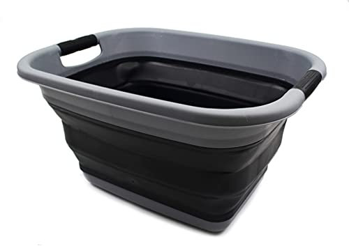 SAMMART 25L Zusammenklappbarer Wäschekorb / -wanne - Faltbarer Aufbewahrungsbehälter/Organizer - tragbarer Waschbehälter - platzsparender Korb - Kofferraum-Aufbewahrungsbox (Dark Grey/Black)