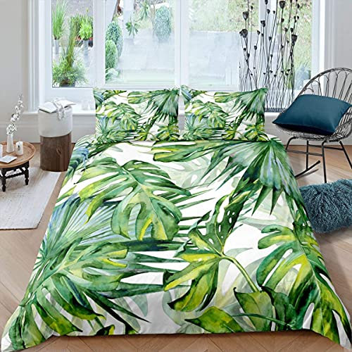 Homewish Tropische Bettwäsche Baum Bettbezug Set 135x200 Grüne Pflanze Palmblätter Trösterbezug 2PC Dschungel Botanisches Blatt Bettbezug + 1 Kissenbezug für Kinder Erwachsene Zimmerdekoration