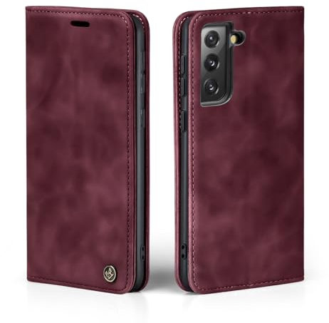 LBH Handyhülle für Samsung Galaxy S22 in Weinrot mit Karten- und Geldfach Smartphone Hülle mit Standfunktion Flip Case Schutzhülle Magnetverschluss Vintage