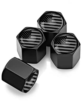 Lot de 4 bouchons de valve de pneu avec drapeau américain pour voiture, véhicule, vélo, camion, moto, accessoires de voiture (noir/gris)