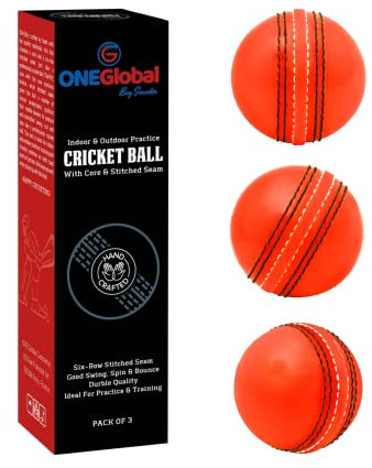 ONEGlobal Soft & Safe Practice Cricket Ball | Weicher & Sicherer Gummi-Cricketball zum Üben | Mit Echter Naht & Kern für Hüpfen & Schwingen | Ideal für Selbstvertrauen & Streichhölzer (3-Orange)