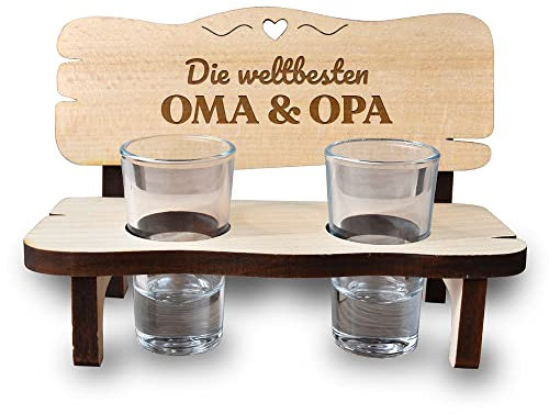 polar-effekt Pinnchen Schnapsbank aus Holz mit Gravur - Weltbeste Oma & Opa - inkl. 2 Schnapsgläser - Shotgläser Geschenk für Großeltern - Geburtstag, Jahrestag, Jubiläum