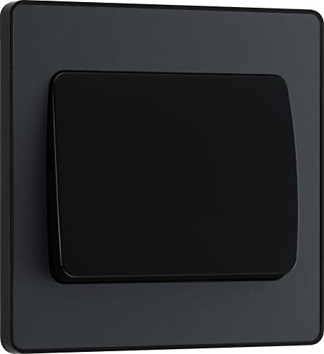 BG Electrical - Interruttore singolo da parete, a bilanciere largo, 2 vie, piastra frontale senza viti, bordi arrotondati, Evolve, grigio opaco, 20A, 16AX, PCDMG12WB