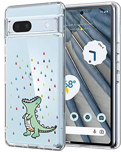 Unov Hülle Kompatibel mit Pixel 7a Hülle klar Transparent Schlanke Schutzhülle Weich TPU Stoßstange Geprägtes das Muster Stoßdämpfung 6.3 Zoll (Regenbogen Dinosaurier)