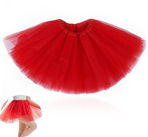 Tütü Rock Damen, Klassisch Elastisch, Minirock, Tüll Rot, für Party, Halloween, Ballett Kostüm, Kostümtanz, Weihnachten, Festtagskleidung