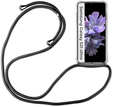 Hülle Kompatibel mit Samsung Galaxy S21 Ultra | Handykette Smartphone Halskette Hülle mit Band | Handyhülle mit Kordel zum Umhängen Kompatibel für Galaxy S21 Ultra | Schwarz
