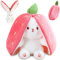 Pipihome Hasen Verstecken, Kuscheltier Hase, Osterhase Plüschtier, Erdbeeren Flip Bunny Plushie Spielzeug mit Reißverschluss, Ostern Geschenke für Kinder Erwachsene, Geburtstagsgeschenk für Mädchen