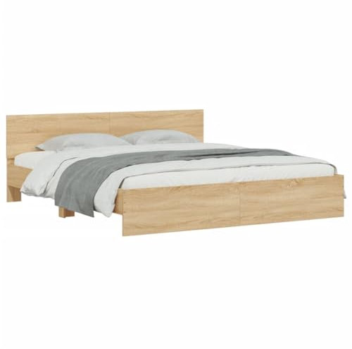 vidaXL Bettgestell, Bettrahmen mit Lattenrost, Bett Gästebett mit Kopfteil, Doppelbett Schlafzimmerbett Schlafzimmermöbel, Sonoma-Eiche 180x200cm