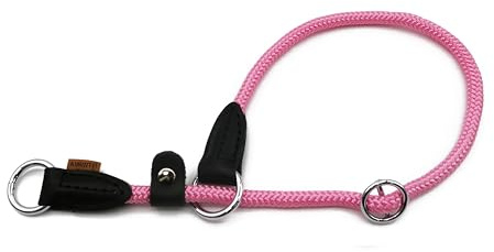 Aiminto Braided Rope Collar, Round Martingale Collar with Adjustable Stopper and Slidable Stop Ring - Ideal for Medium Dogs (M(1/3) - 18 Long, Pink)