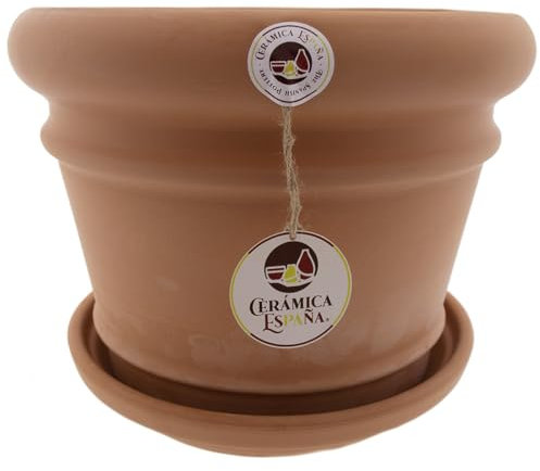 CERÁMICA ESPAÑA | Macetas de Barro Rojo | Macetas Decorativas | Macetas de cerámica | Macetas Exterior | Maceta Interior | Maceta Terracota - Modelo J06 | 28x28x22 cm | Plato Incluido