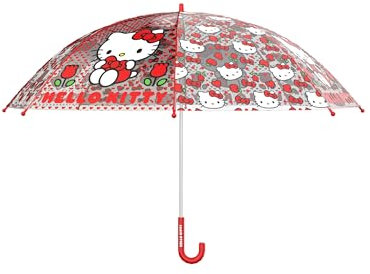 CyP Brands Hello Kitty - Ombrello manuale per bambini, trasparente, 8 aste e tubo metallico ad alta resistenza, prodotto ufficiale, trasparente